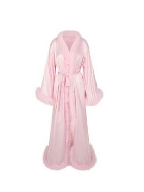 SKIMS silk Feather-Trim Long Satin Robe - Women Intimates & Sleepwear